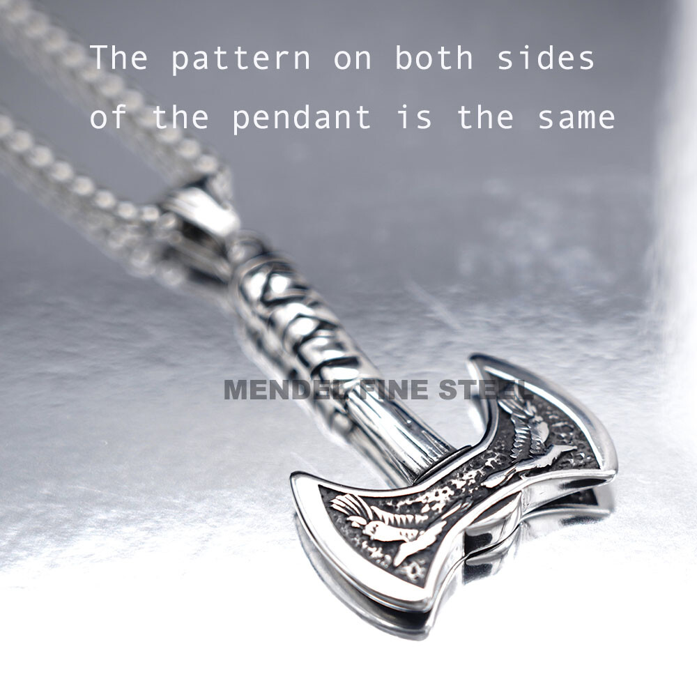 MENDEL Mens Gold Plated Nordic Viking Raven Axe Pendant Necklace Stainless Steel