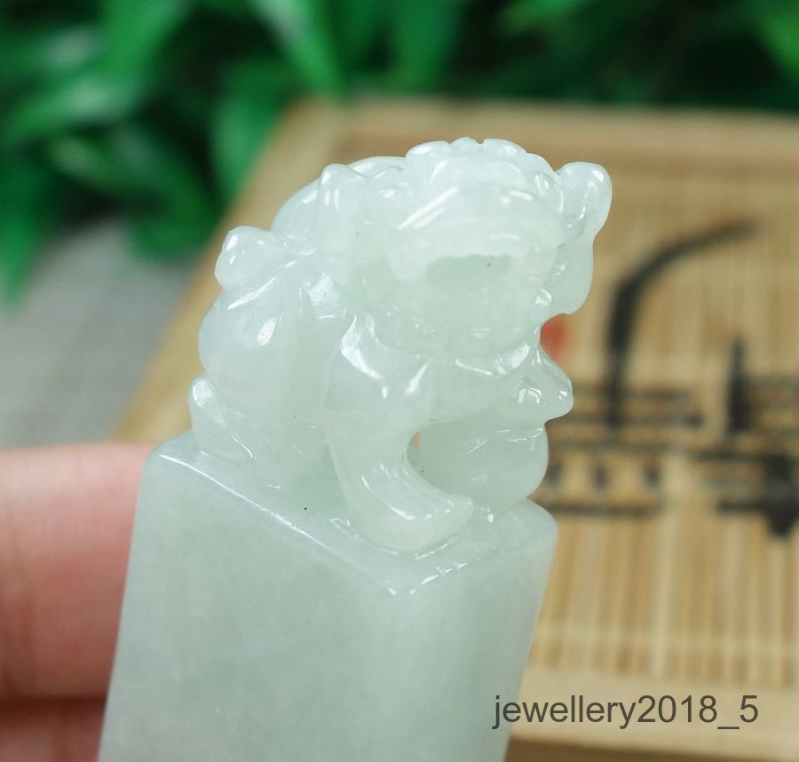 Certified Light Green 100% Natural A jadeite Jade Pi Xiu Seal 貔貅印章