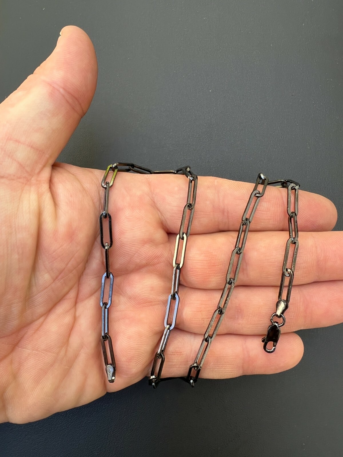 Black Rhodium Oxidized Real 925 Silver Paperclip Rolo Chain 4mm Necklace 14-24″