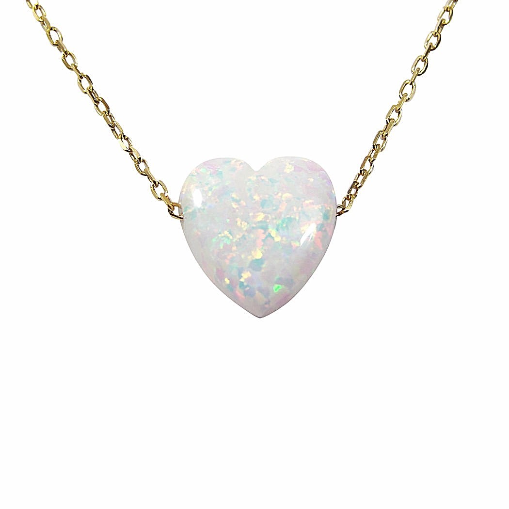 Heart Necklace Pendant Lab Created Opal 925 Sterling Silver Chain