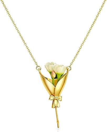 Flower Bouquet Vase Necklace Real Dried Flower Holder Pendant Gift for Women