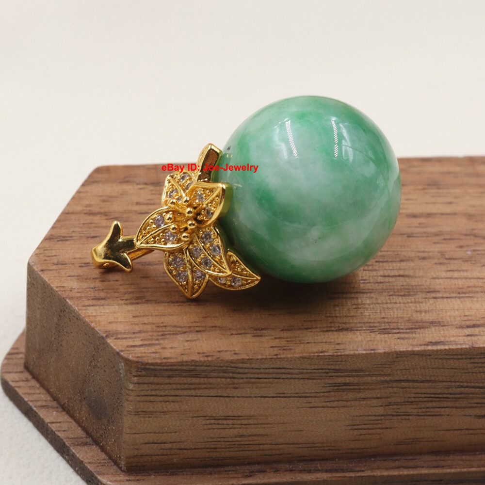 Gold Plated Alloy Heated Green Jade Ball Pendant Best Gift 28mm H
