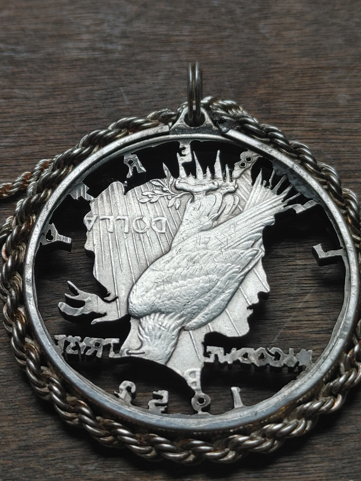Gem lovely 1952 Mint Peace Liberty SILVER DOLLAR Pendant 24″ 925 Sterling Chain