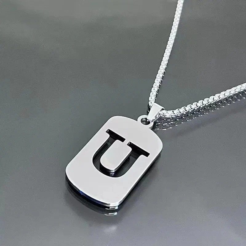Fashion Punk A-Z Initial Tag Letter Stainless Steel Pendant Necklaces for Men