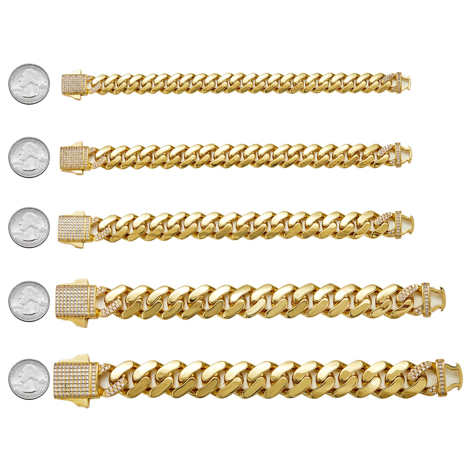 New 14K Gold Miami Cuban Link Chain 6-14mm Women Men CZ Stainless Steel Necklace