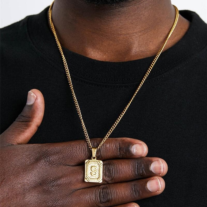 18K Gold Plated Square Capital A-Z Necklace 5mm Cuban Chain 18/20/22/24/26