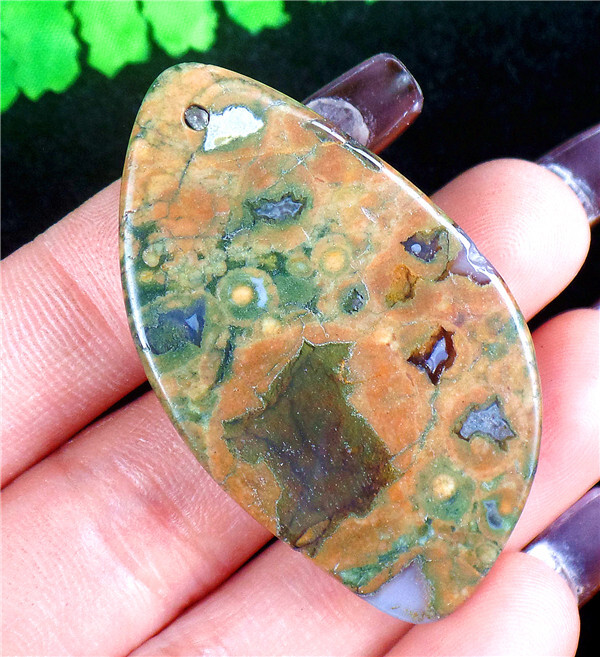47x27x7mm Natural Green Rainforest Rhyolite Free Shape Pendant Bead AD67763