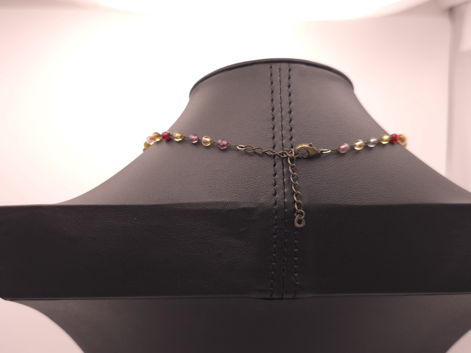 Vintage Multicolor Beaded Y-Drop Necklace Red Teardrop Crystal Floral Drop