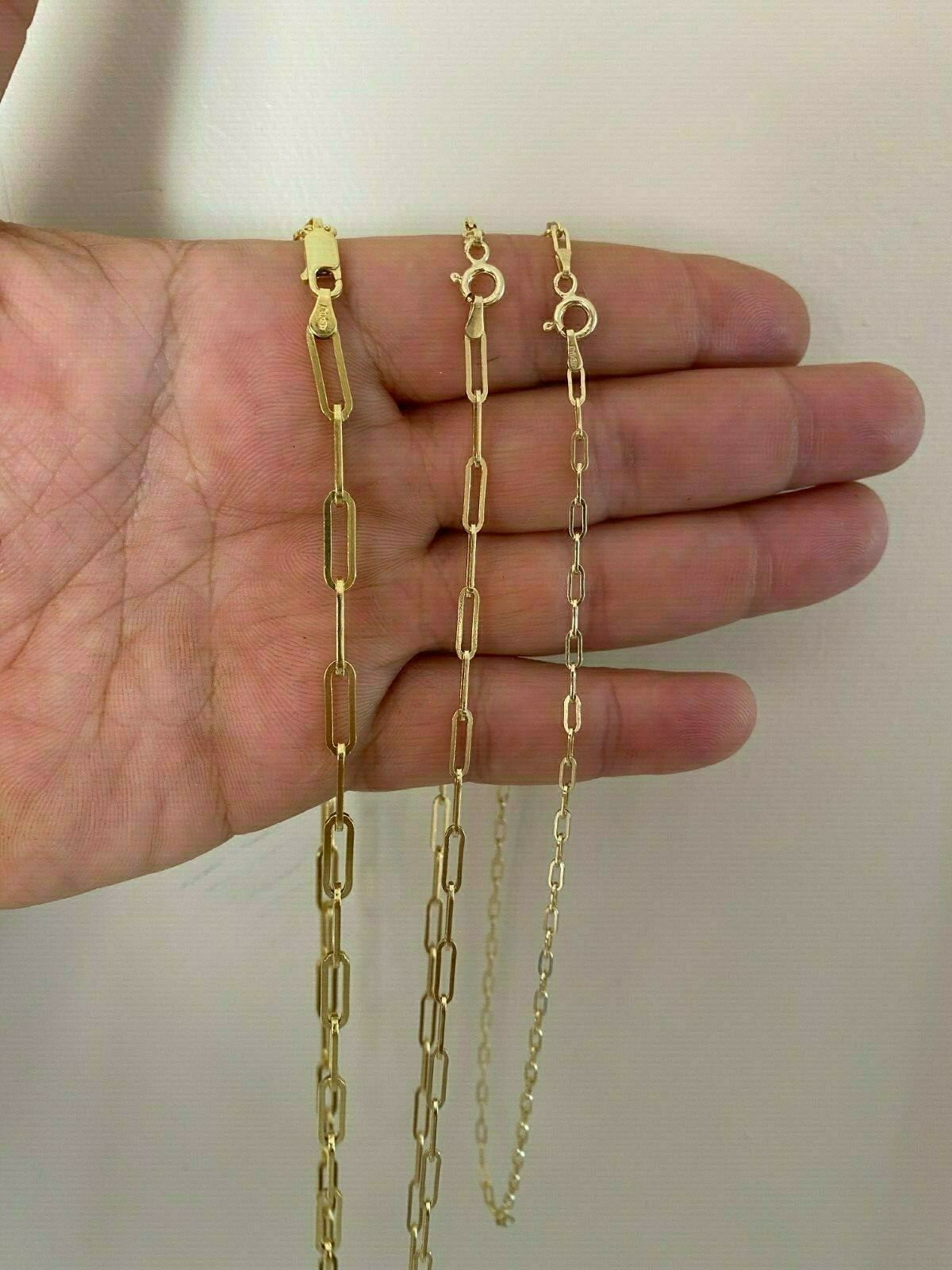 14k Gold Plated Solid 925 Sterling Silver Paperclip Rolo Chain Necklace