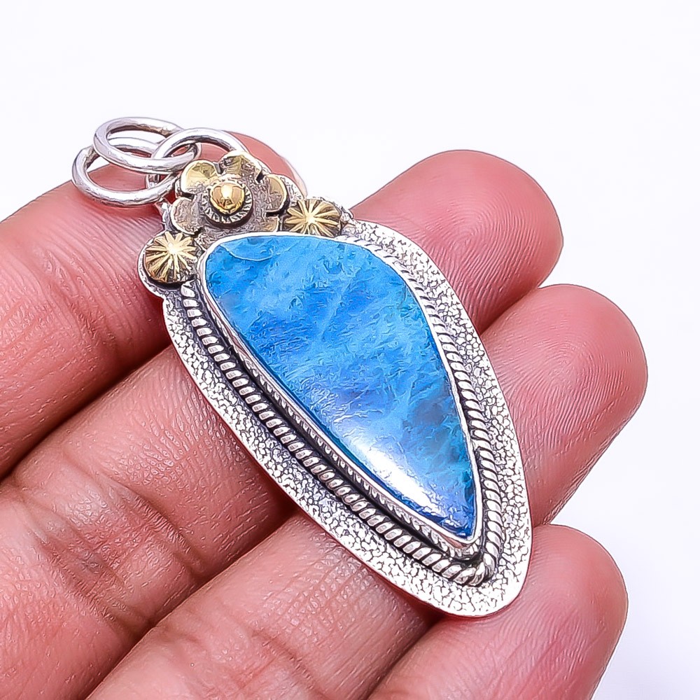 Shattuckite Oxidised Two Tone 925 Sterling Silver Pendant 2.15″ P8, Christmas