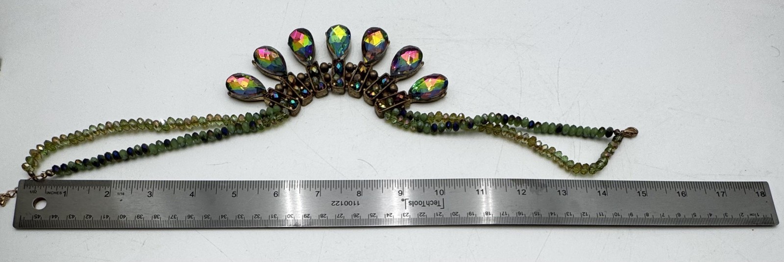 Aurora Borealis Chunky Statement Bib Necklace Beaded Teardrop 15in Rainbow