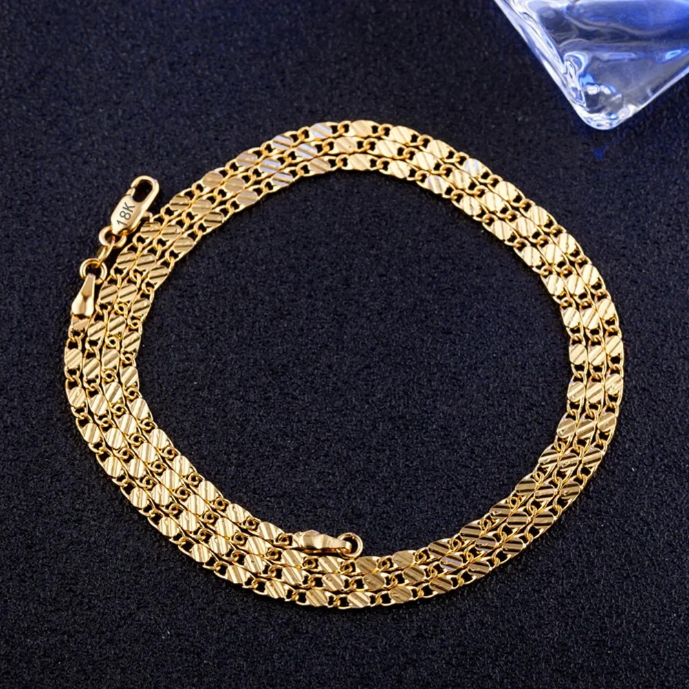 18K Gold 925 Silver Side Chain Necklace 2MM 16/18/20/22/24/26/28/30 Inch