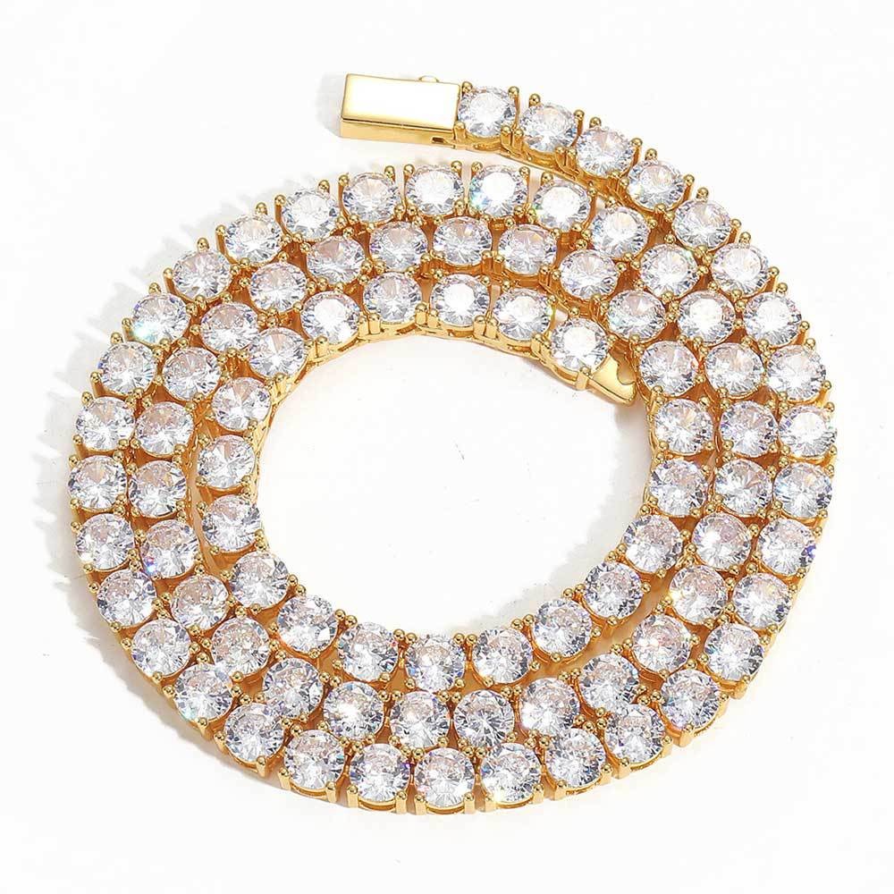 Hip Hop Tennis Chain Necklace 18K Real Gold Plated Full 5A Zircon Spring Clasp