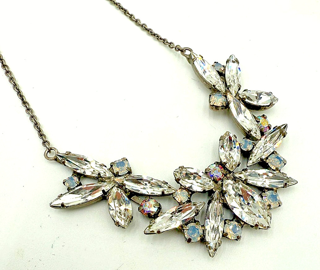 SORRELLI Clear AB Rhinestone Marquise Cluster Bib Necklace