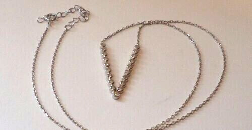 Bubble V- Shape necklace with Lab Created Diamonds 925 Sterling Silver