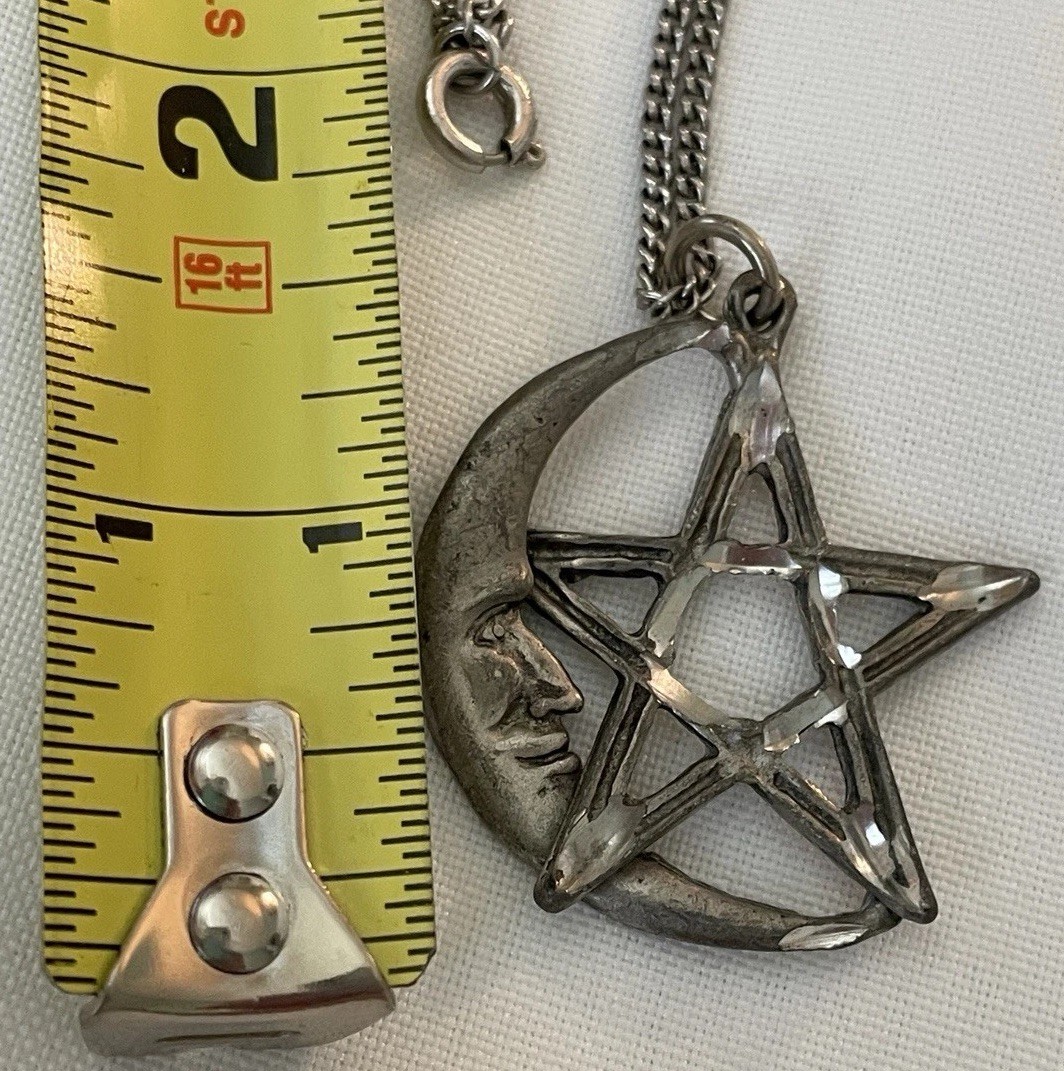 2 Spiritual Necklaces*Quarter Moon/Pentagram*Hands Holding Shimmery Glass Ball