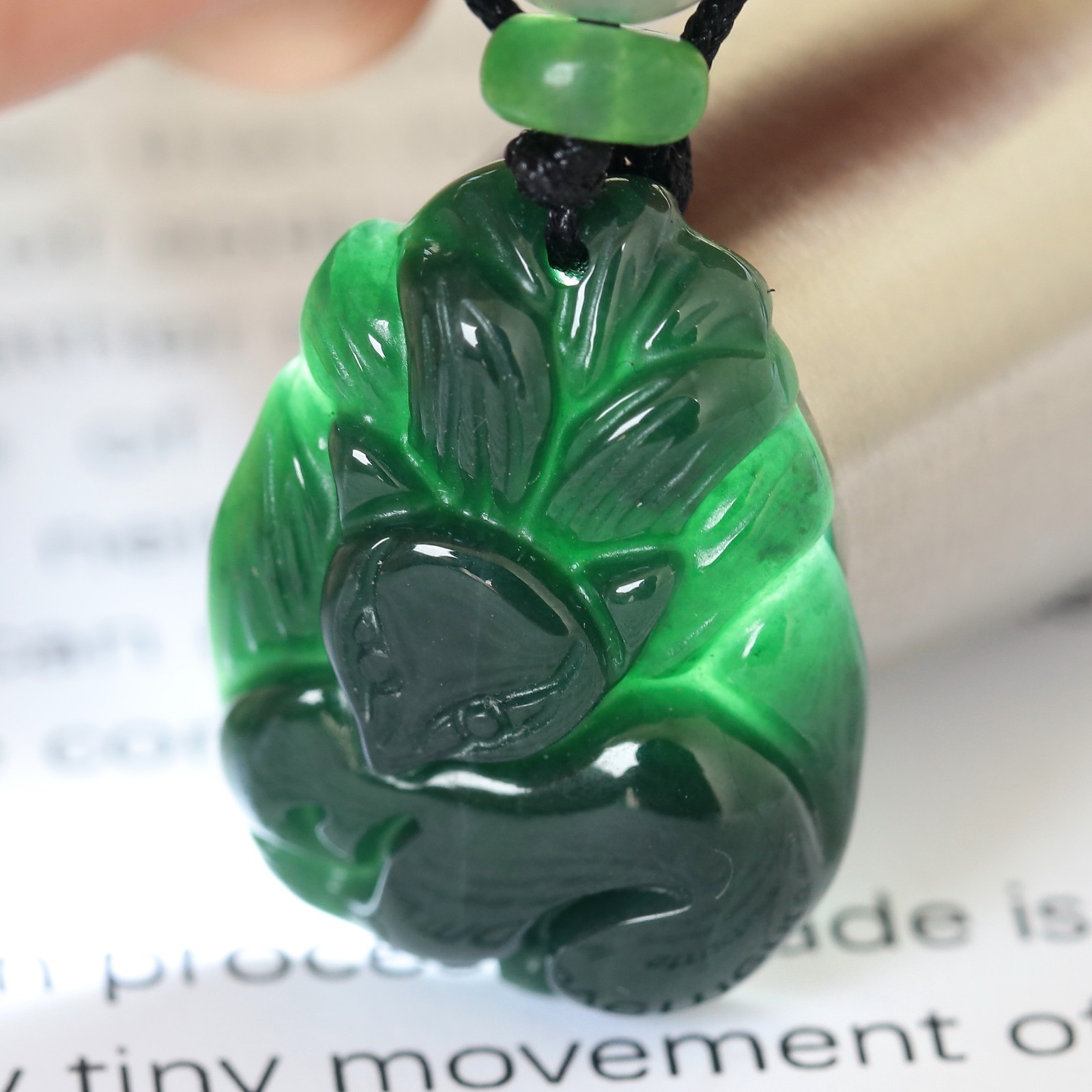Video Certified Green Burma 100% Natural Jadeite Fox Pendant Type A Jadeite 灵瑞天成