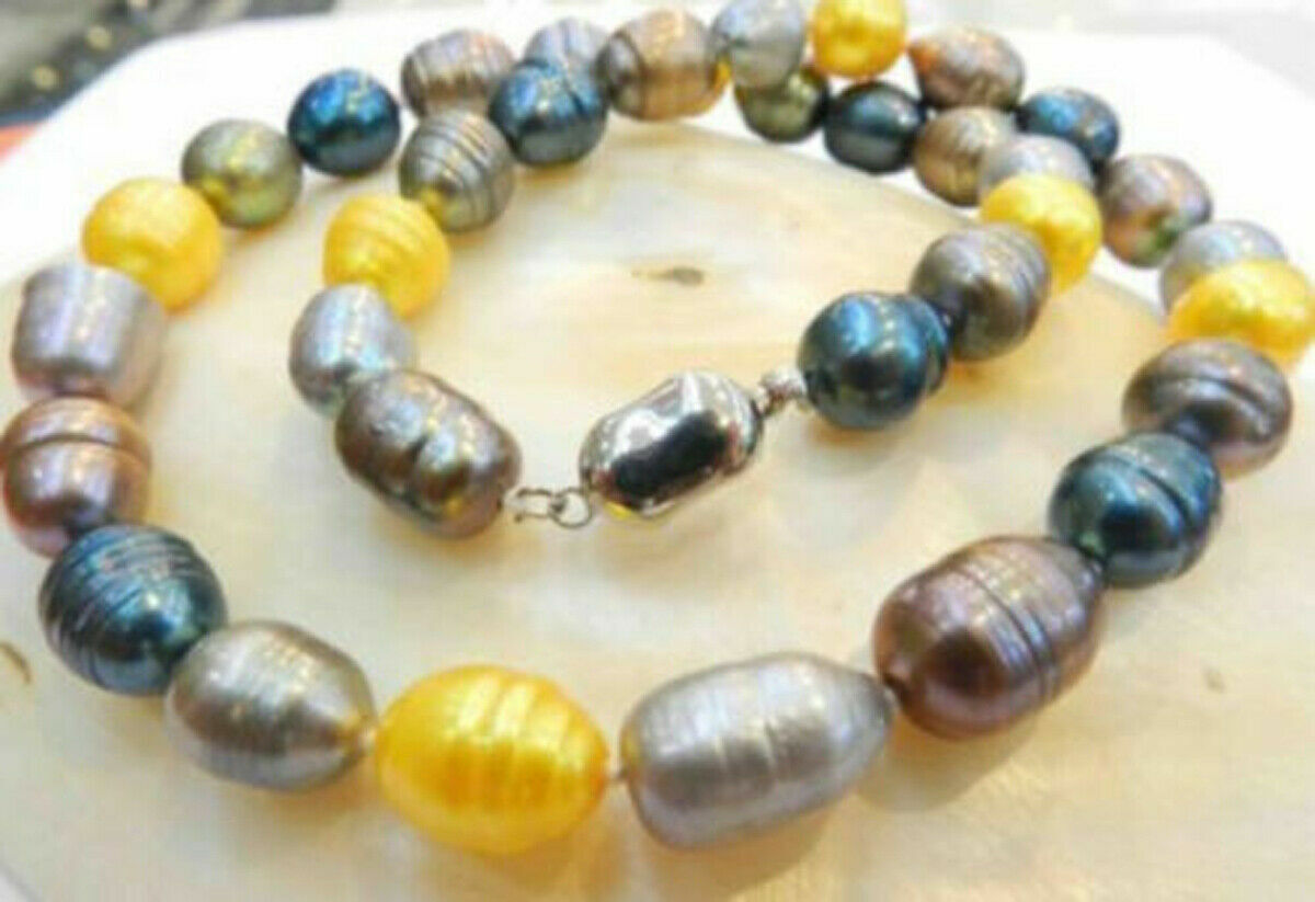 Rare Natural Multi-Color 10-11MM South Sea Freshwater Culture Pearl Necklace 18″