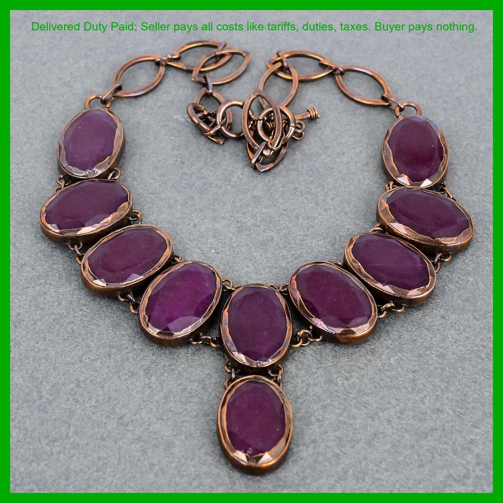 Christmas Sale Kashmir Rubi Gemstone Electroformed Unique Chain Necklace Copper