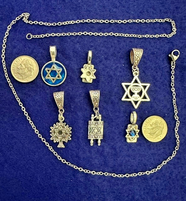 6 Star of David Metal Pendants Custom Designs Ready to Wear + 20″ S Steel Chain