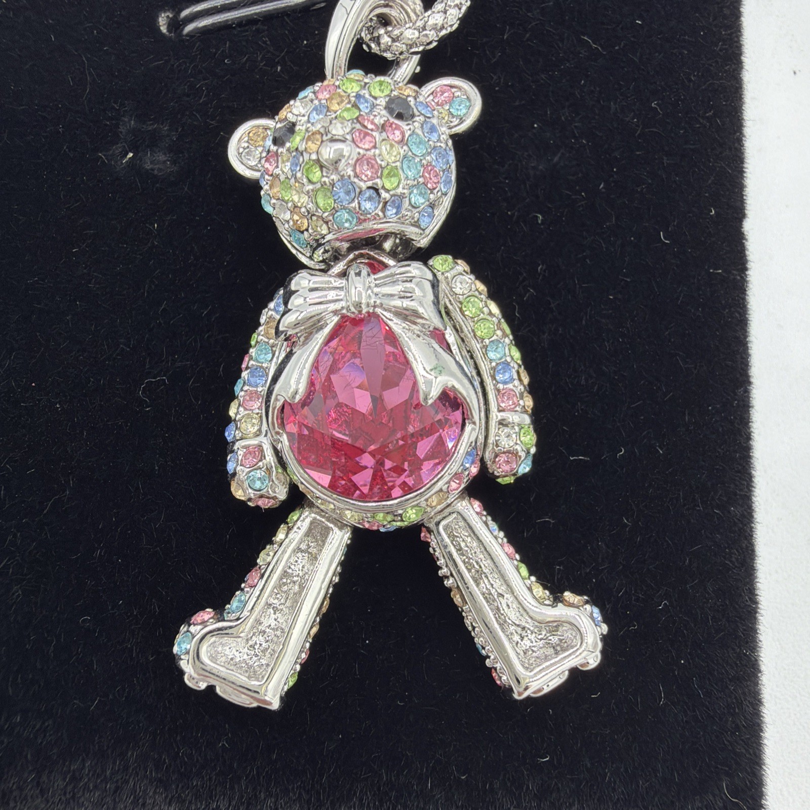 Swarovski Silver Tone Articulated Princess Teddy Bear Necklace J. NINA crystals