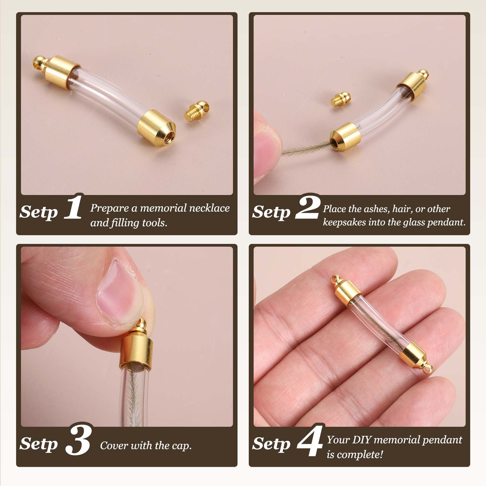 20Pcs Glass Vial Pendant Necklace Round-Bottomed Cylinder for Liquid Sand Ashes