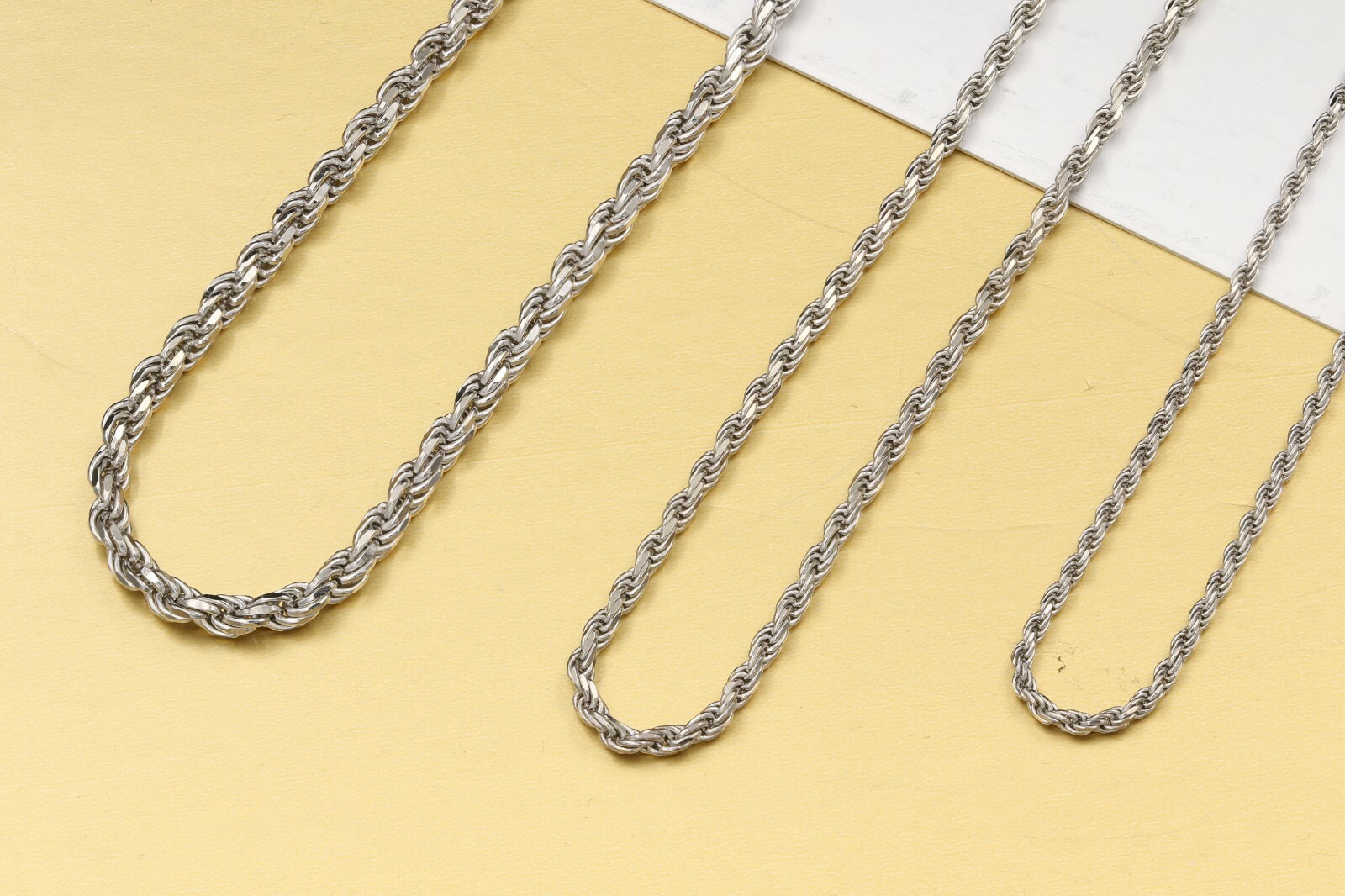 14K Gold/Platinum Plated 925 Sterling Silver Diamond Cut Rope Chain .925 Italy