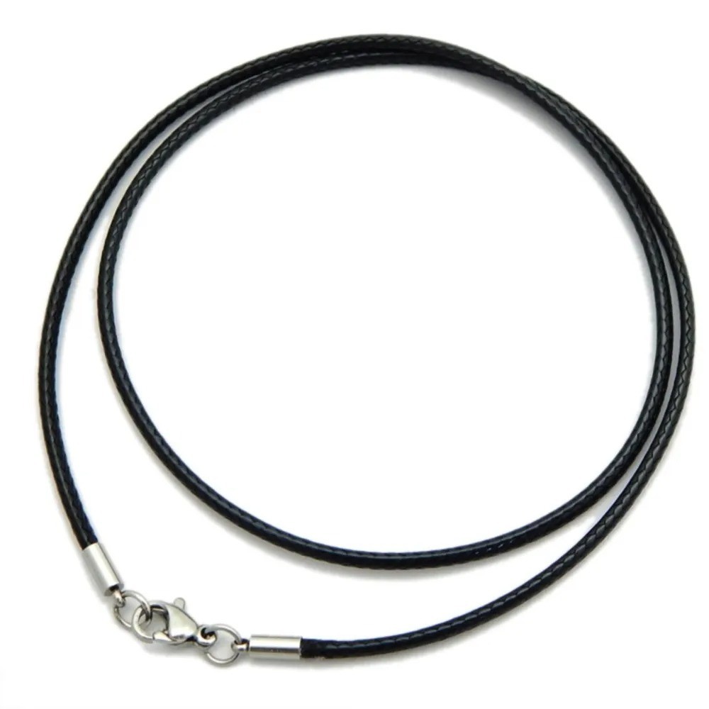 Black Leather Braided Rope Chain Necklace Cord Stainless Steel Clasp DIY Craft