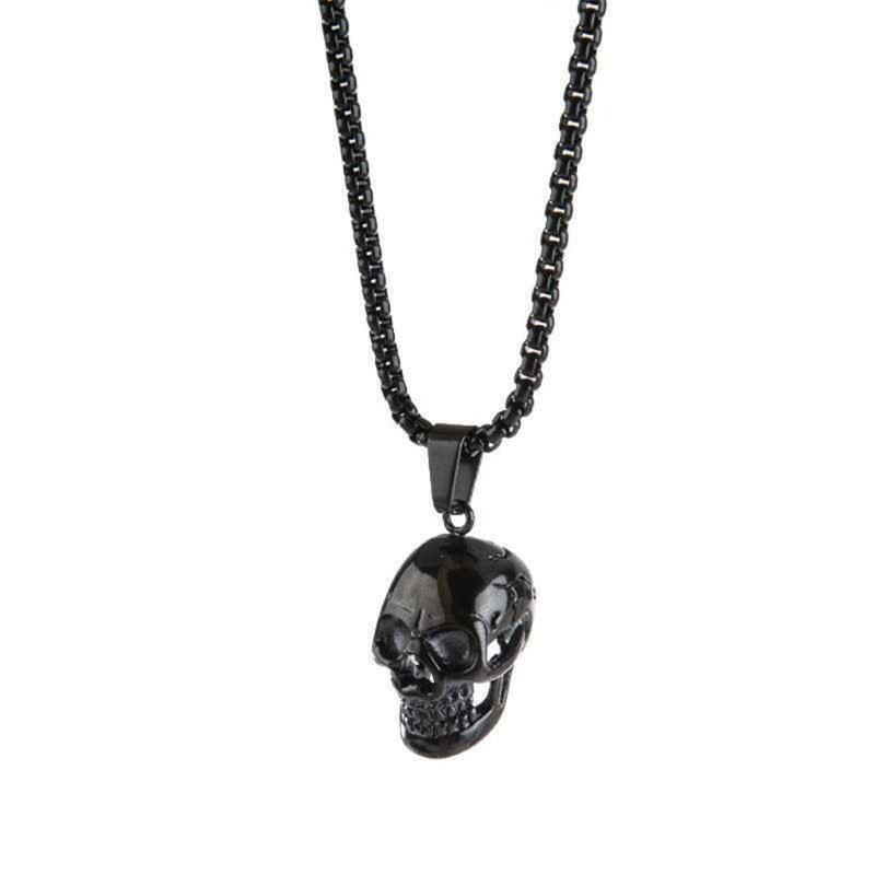 Black Skull Pendant Necklace – Steampunk, Goth, Biker , Punk Jewelry