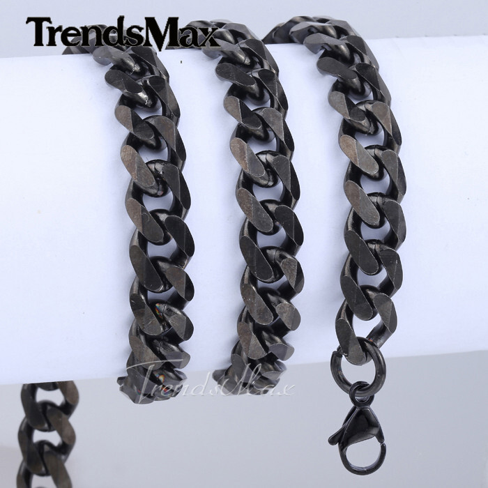11mm Mens Chain Black Tone Curb Cuban Link Stainless Steel Necklace 18-28inch