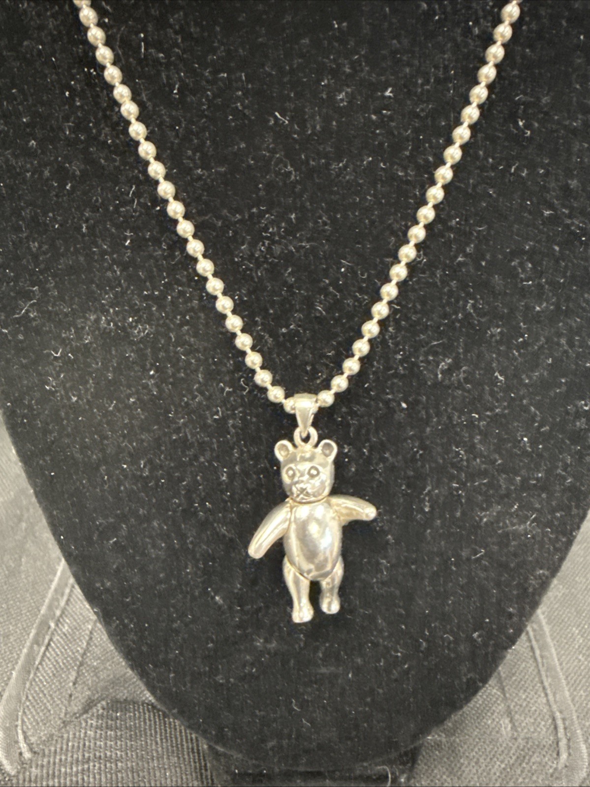 ❤️ Movable Teddy Bear Sterling Silver Pendant Chain 20” Necklace (1030)