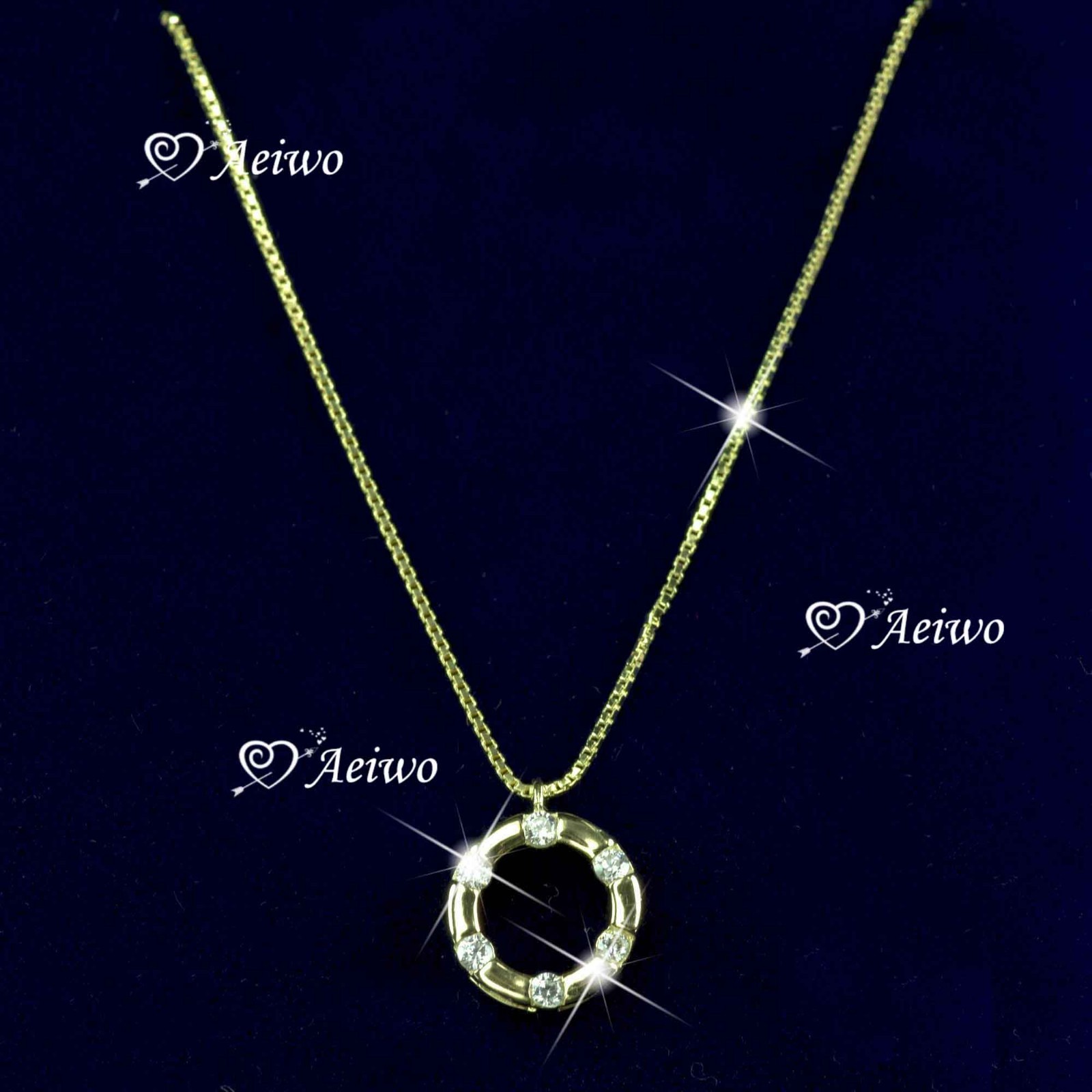 18k yellow gold 925 silver crystal pendant chain necklace round circle