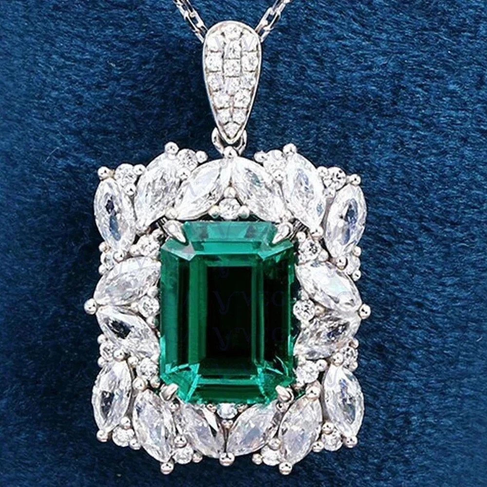 3.27 Ct Emerald Cut Emerald Pendant Wedding Pendant 14K White Gold