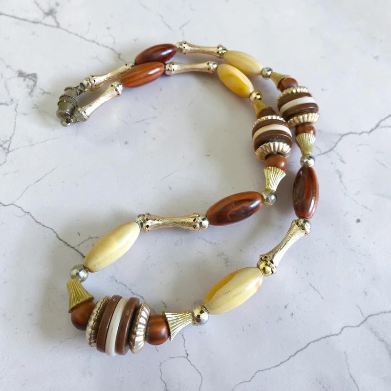 Vintage Wood & Metal Bead Choker – 37cm – Classic Design Wooden Gift Unique