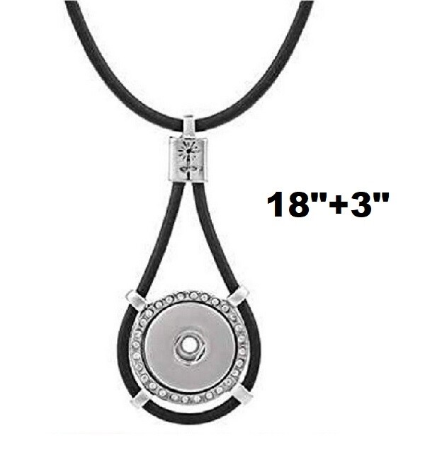 Snaps Jewelry Necklace Black Leather Halo Rhinestone Fits18-20mm Ginger Charms