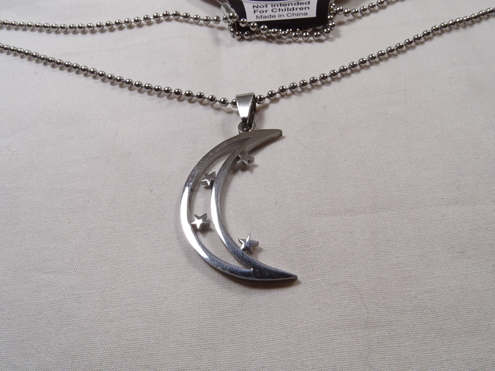 New Large Chrome Stainless Moon & Stars 25” Steel Ball Chain Unisex Necklace