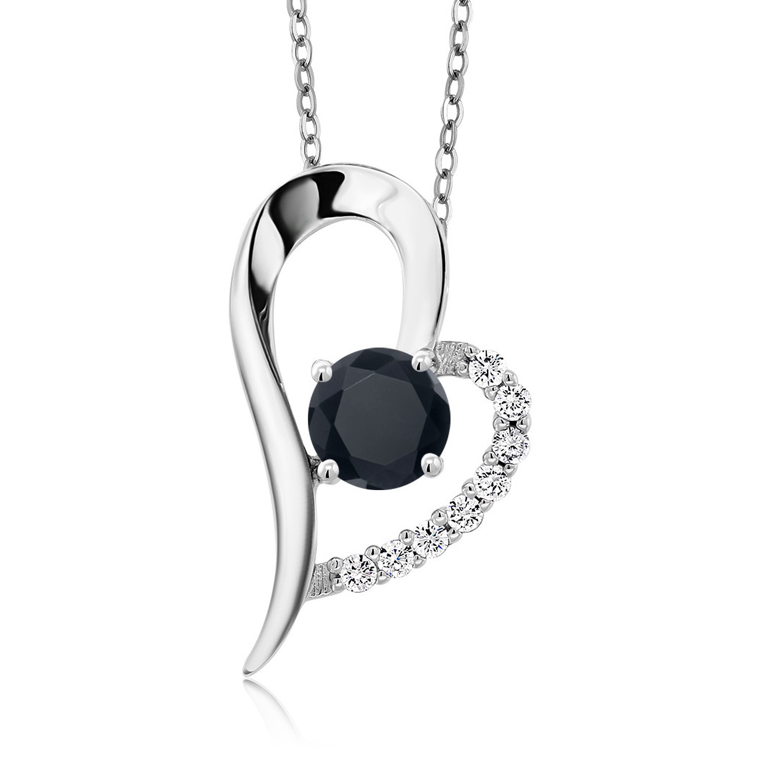 925 Sterling Silver Black Zirconia Heart Shape Pendant Necklace For Women (1.82