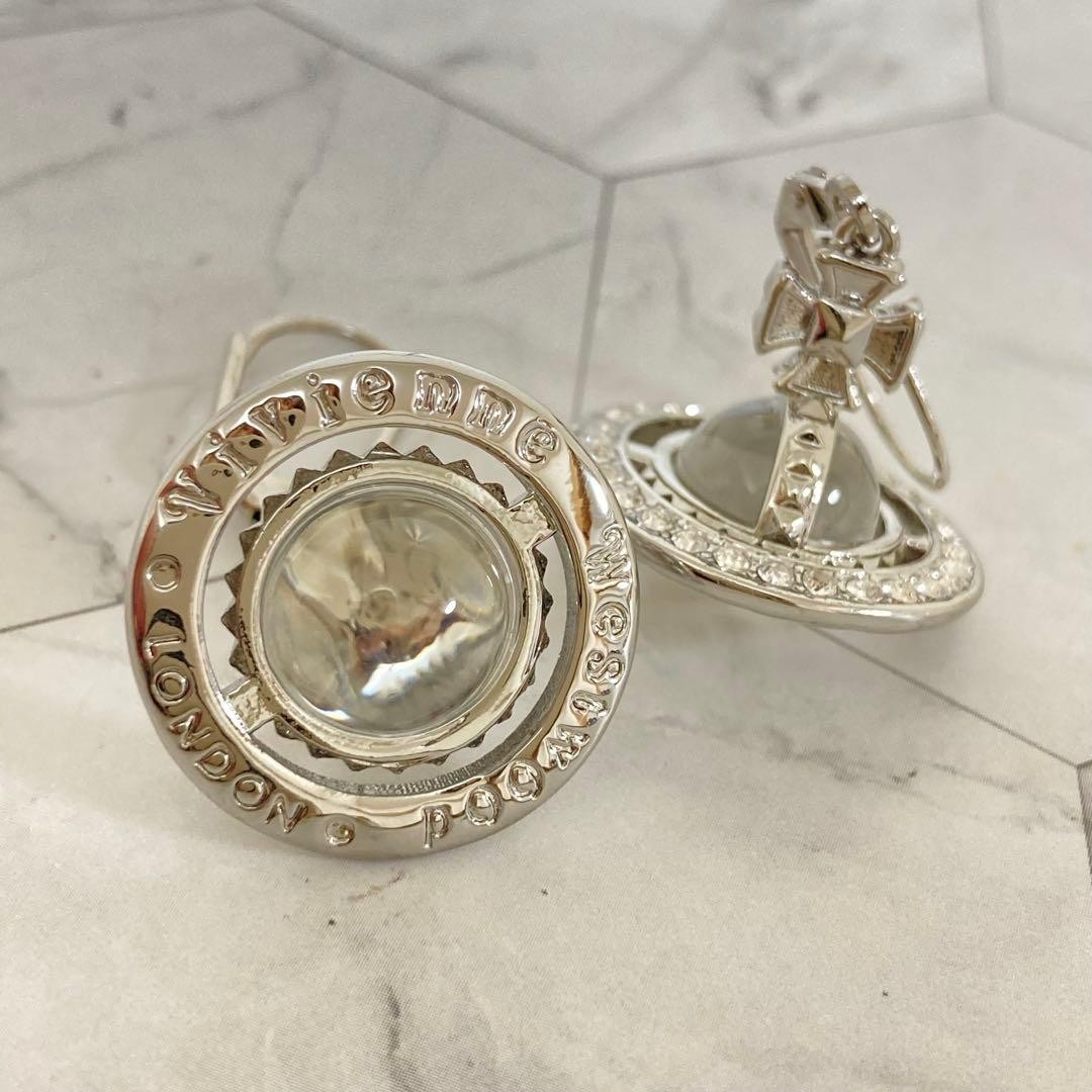 Vivienne Westwood Earrings PINA ORB Drop Crystal Silver 2.2cm w/Pouch NO BOX