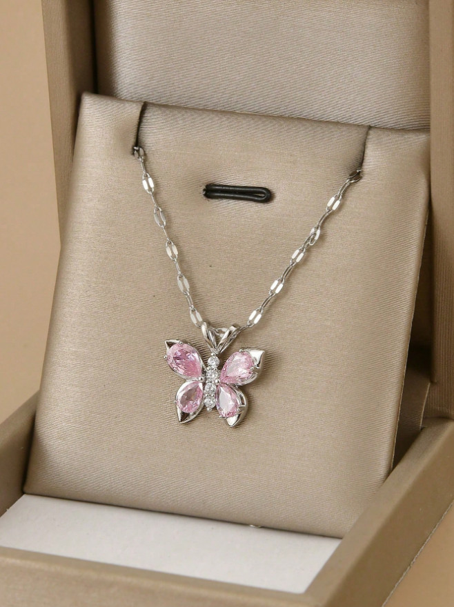 Women’s Fashion Jewelry Cubic Zircon Gold Color Butterfly Pendant Necklace Gift