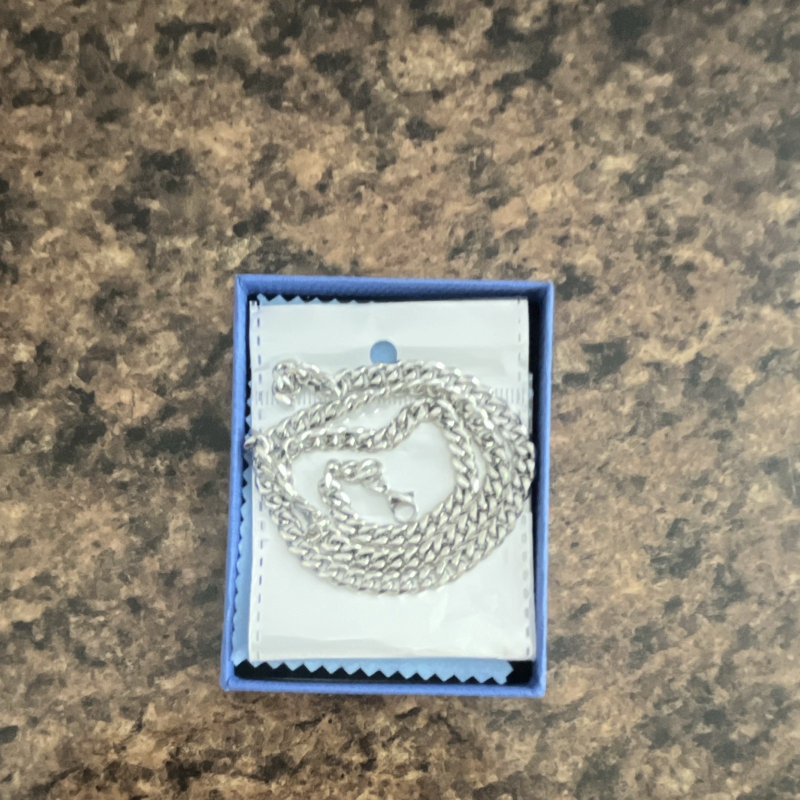 Silver Tone Curb Link Chain Necklace, Lobster Clasp, No Stone