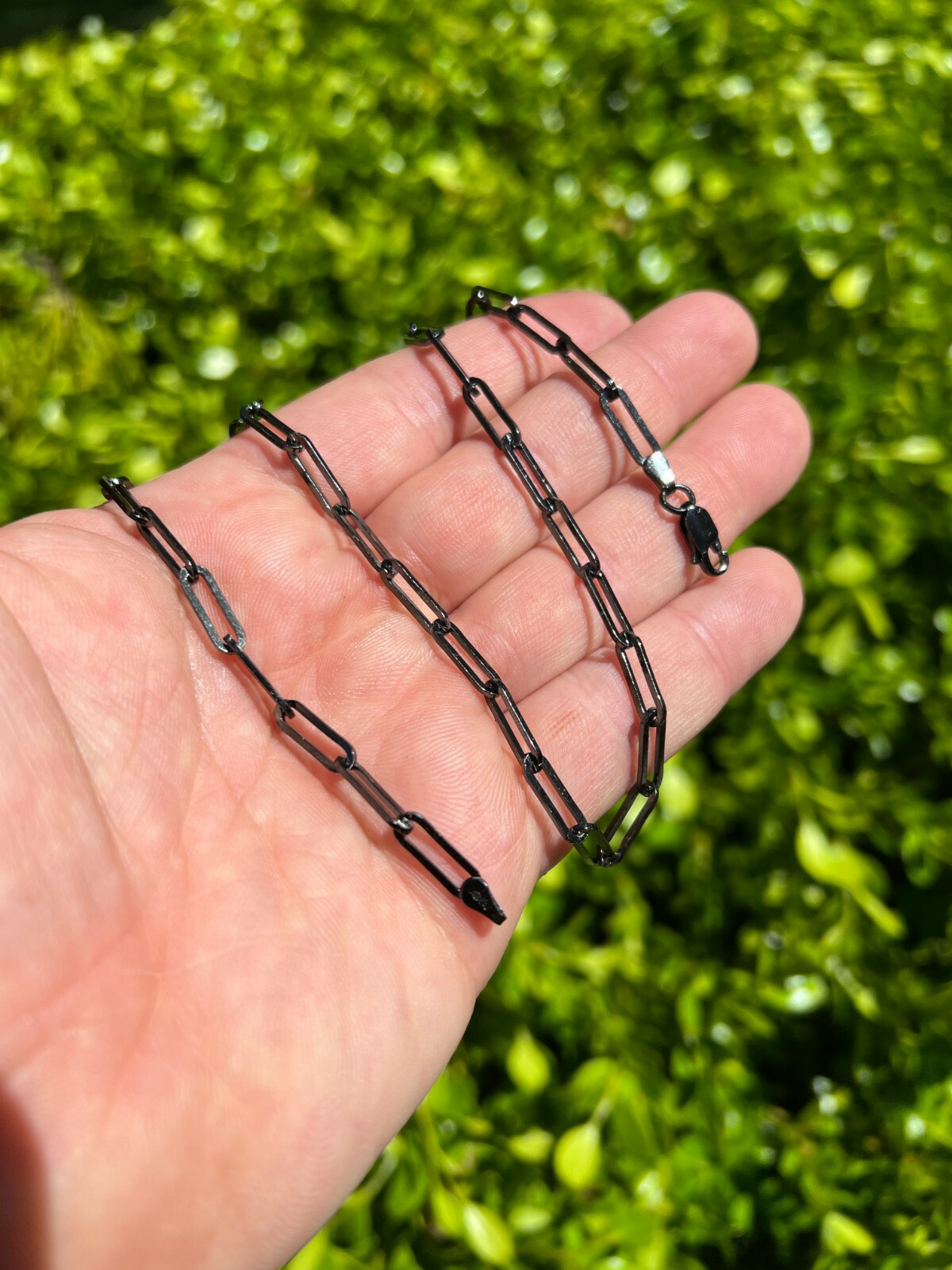 Black Rhodium Oxidized Real 925 Silver Paperclip Rolo Chain 4mm Necklace 14-24″