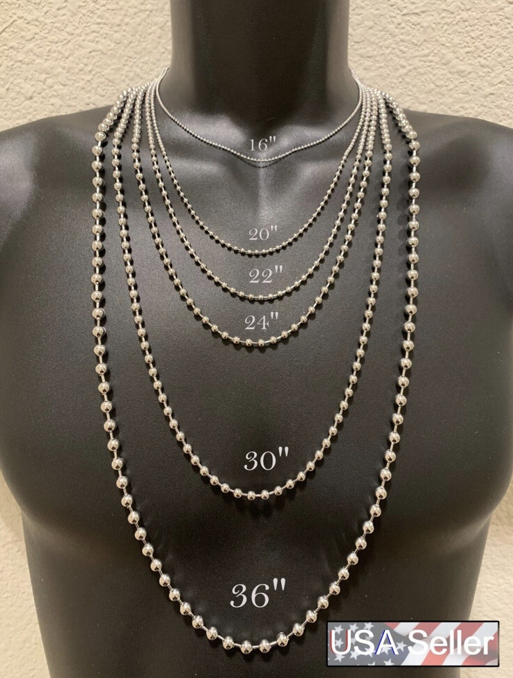 Ball Chain Necklace Stainless Steel 6-40″ Military Dog Tag Army 1.5 / 2.4 /3.2mm