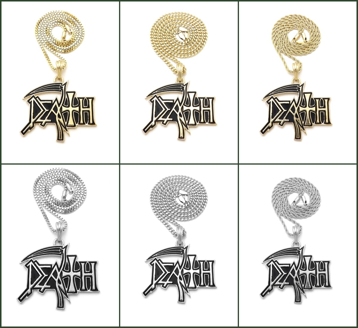 Death Metal Band Pendant 18″,20″,24″ Box, Cuban, Rope Chain Necklace XSP815