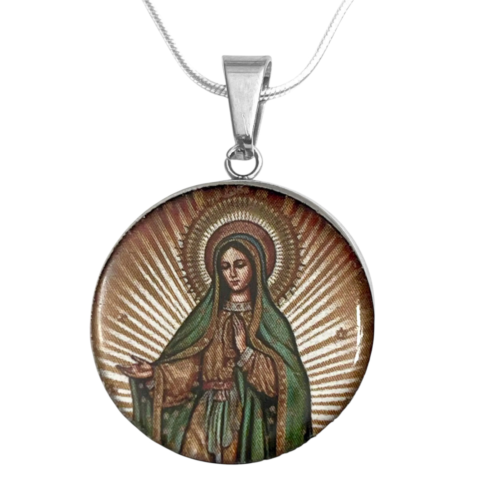 VIRGIN MARY Art Print S. Steel Necklace Free Engraved message on back
