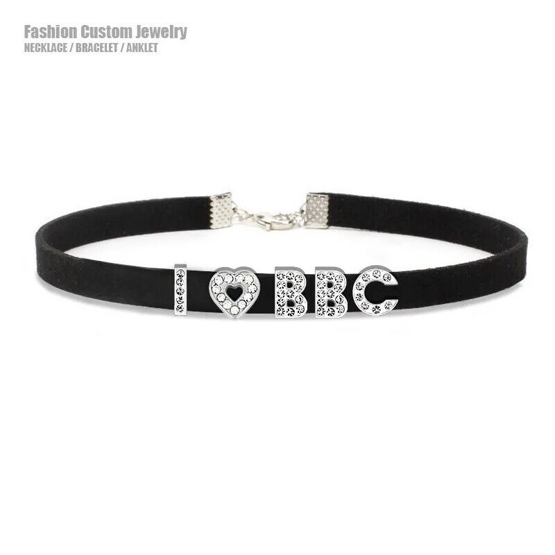 Rhinestone Letters I Love BBC Choker Collar Necklaces Cosplay Custom Name W5
