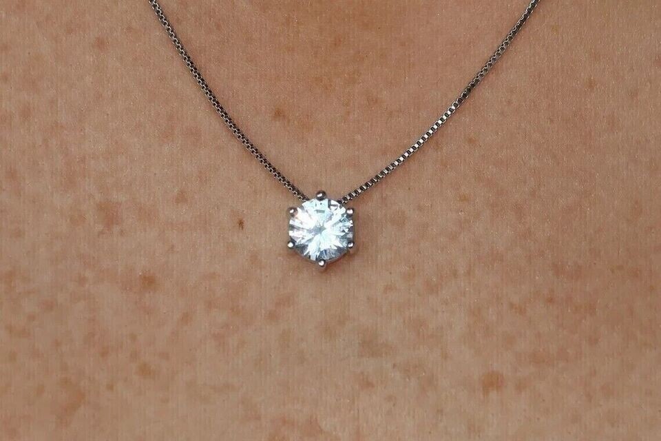 2Ct Round Cut Simulated Diamond Women’s Solitaire Pendant 14K White Gold Plated