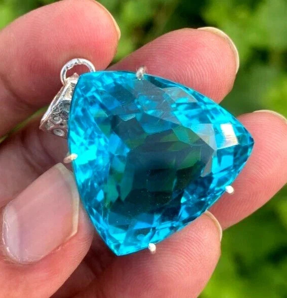 85 CT+ Flawless Aqua Blue Aquamarine Pendant Solid 925 Sterling Silver Plated