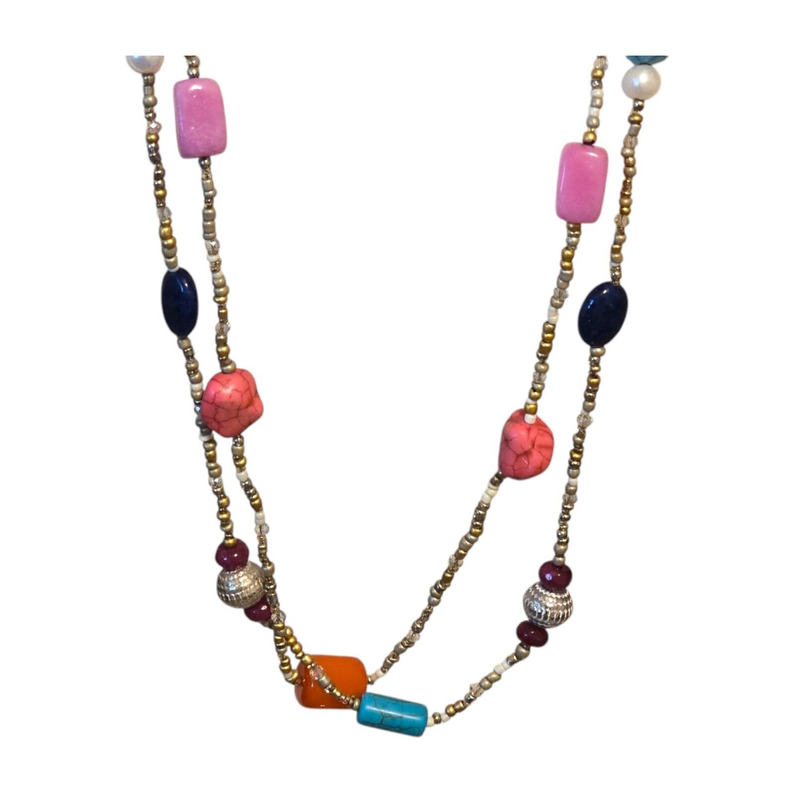 Chicos Necklace Chico’s Multicolor Beads Various Shapes Bohemian Style 36″
