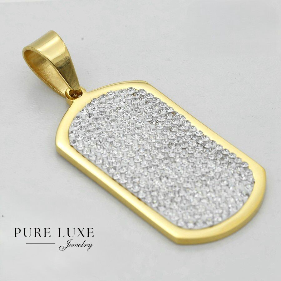 Men’s Stainless Steel,Gold Plated 53mm DOG TAGS,Stone Pendant 30″ Ball Chain*BOX