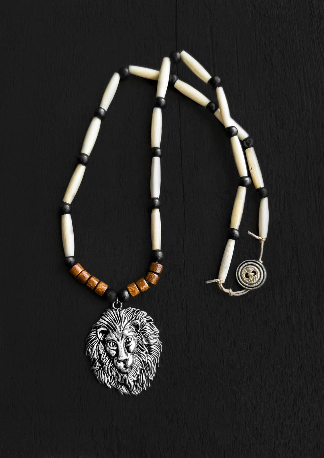 Lion Pendant Necklace for Men African Jewelry Beaded Necklace 26 Inch